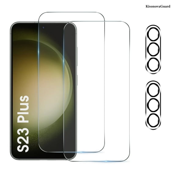 [2+2 Pack] KisonovaGuard Compatible with Samsung Galaxy S23 Plus HD Screen Protector with Camera Lens Protector