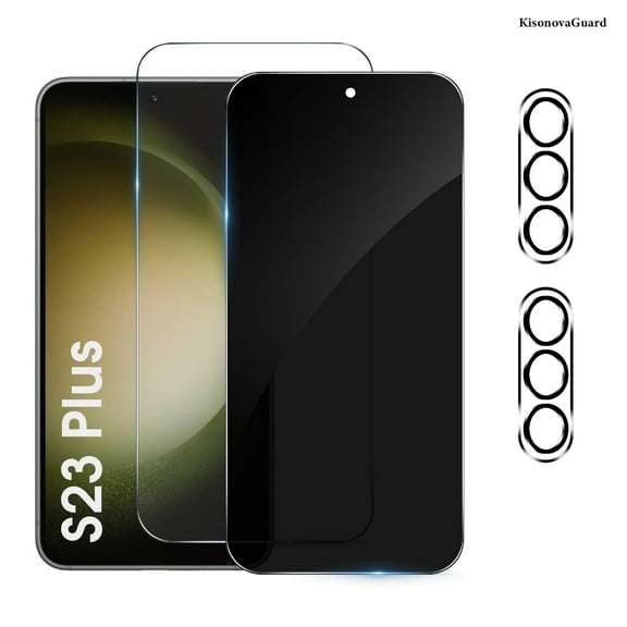[2+2 Pack] KisonovaGuard Compatible with Samsung Galaxy S23 Plus HD and Privacy Screen Protector with Camera Lens Protector