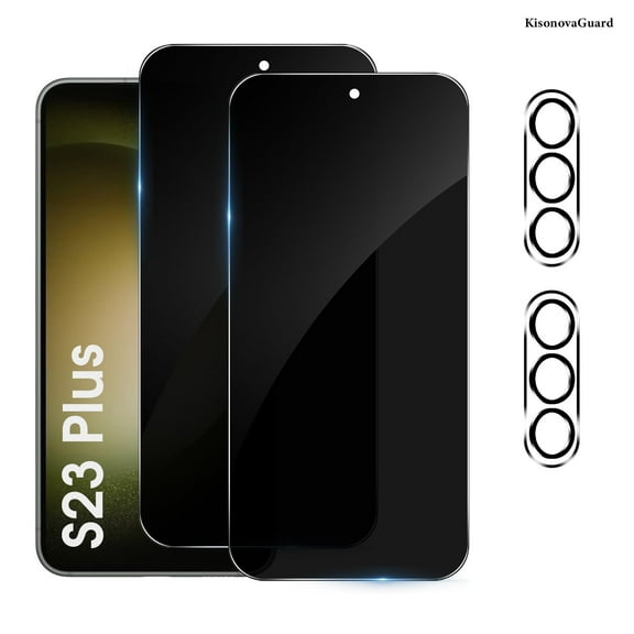 [2 2 Pack] KisonovaGuard Compatible with Samsung Galaxy S23 Plus Privacy Screen Protector with Camera Lens Protector