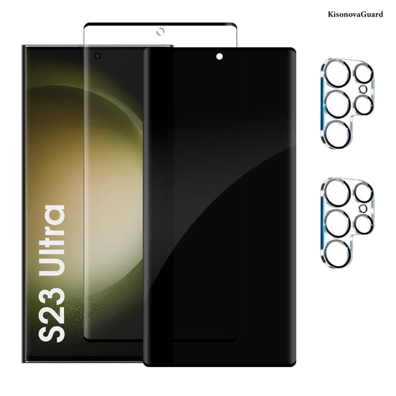 [2+2 Pack] KisonovaGuard Compatible with Samsung Galaxy S23 Ultra HD and Privacy Screen Protector with Camera Lens Protector