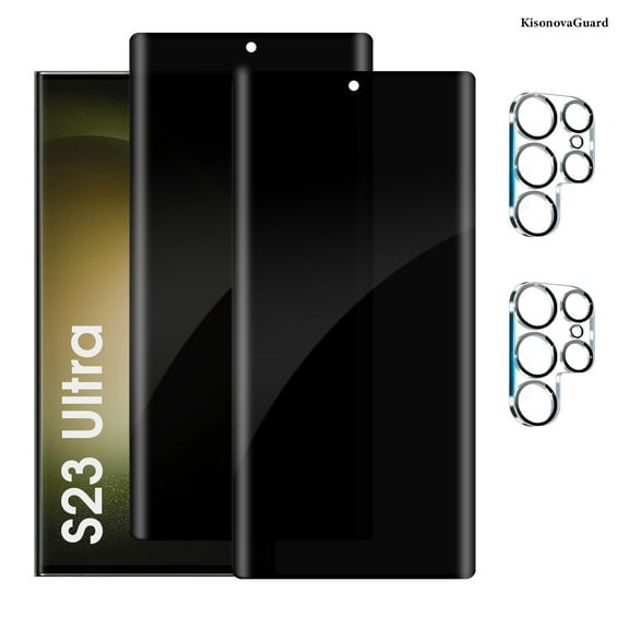 [2+2 Pack] KisonovaGuard Compatible with Samsung Galaxy S23 Ultra Privacy Screen Protector with Camera Lens Protector