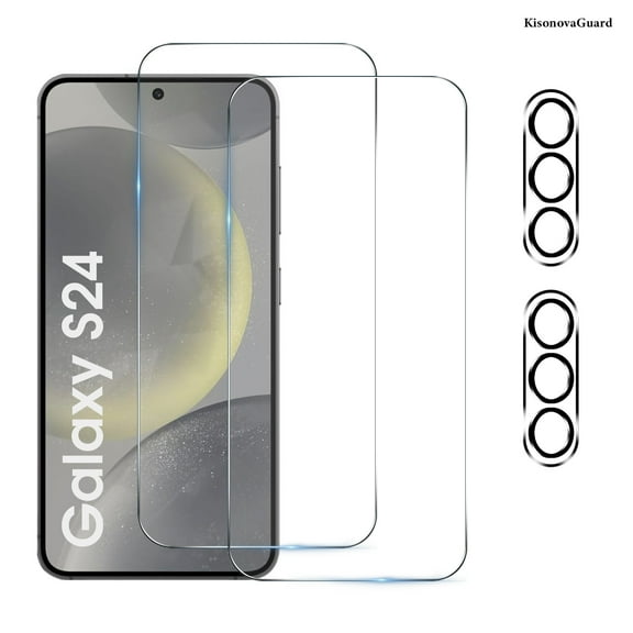 [2+2 Pack] KisonovaGuard Compatible with Samsung Galaxy S24 HD Screen Protector with Camera Lens Protector