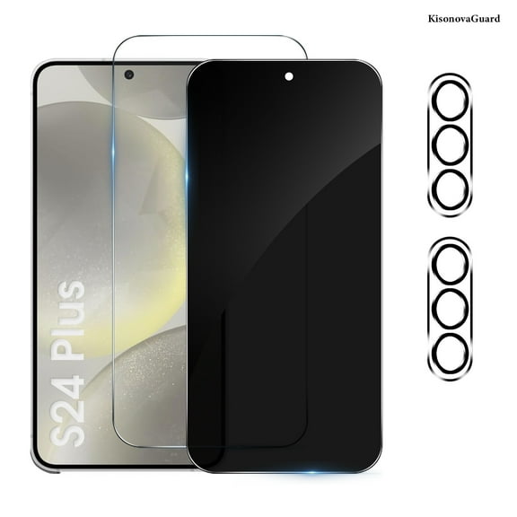 [2 2 Pack] KisonovaGuard Compatible with Samsung Galaxy S24 Plus HD and Privacy Screen Protector with Camera Lens Protector