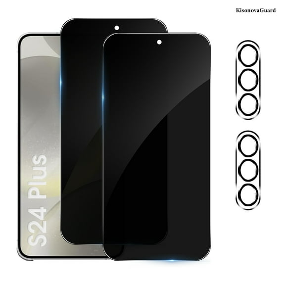 [2+2 Pack] KisonovaGuard Compatible with Samsung Galaxy S24 Plus Privacy Screen Protector with Camera Lens Protector