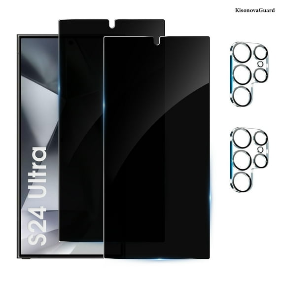 [2+2 Pack] KisonovaGuard Compatible with Samsung Galaxy S24 Ultra Privacy Screen Protector with Camera Lens Protector