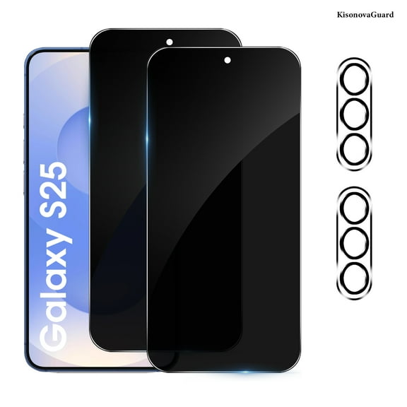 [2+2 Pack] KisonovaGuard Compatible with Samsung Galaxy S25 Privacy Screen Protector with Camera Lens Protector