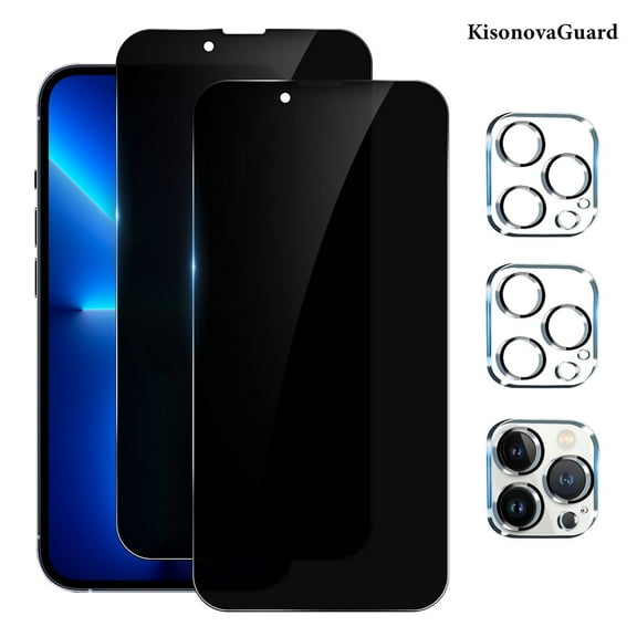 [2+2 Pack] KisonovaGuard Compatible with iPhone 13 Pro Privacy Screen Protector with Camera Lens Protector
