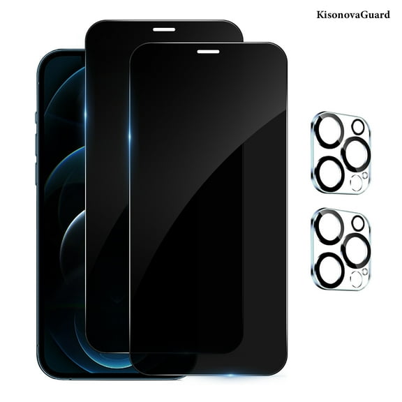 [2+2 Pack] KisonovaGuard for iPhone 12 Pro Max Privacy Screen Protector with Camera Lens Protector [Tempered Glass Protector][9H Hardness][No-Bubble][3D Full Coverage]