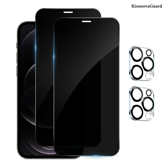 [2 2 Pack] KisonovaGuard for iPhone 12 Pro Privacy Screen Protector with Camera Lens Protector [Tempered Glass Protector][9H Hardness][No-Bubble][3D Full Coverage]