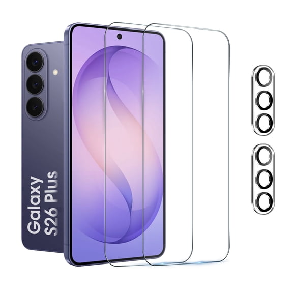 [2+2 Pack] We Life Compatible with Samsung Galaxy S26 Plus HD Screen Protector, HD and Privacy Tempered Glass Screen Protector with Camera Lens Protector