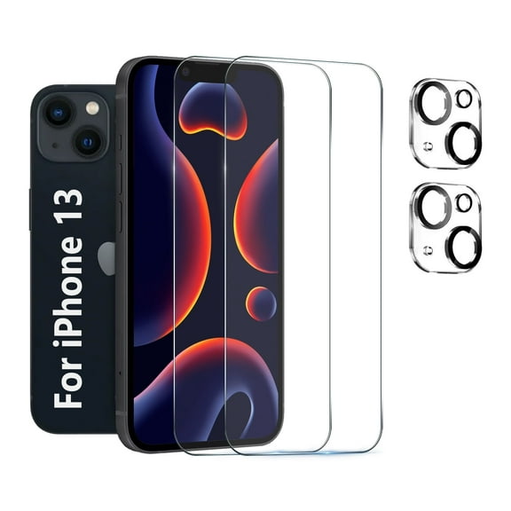 [2+2 Pack] We Life Compatible with iPhone 13 Screen Protector with Camera Lens Protector, [9H+ Tempered Glass] [Military-Grade Drop Protection] HD Clear, Anti-Scratch