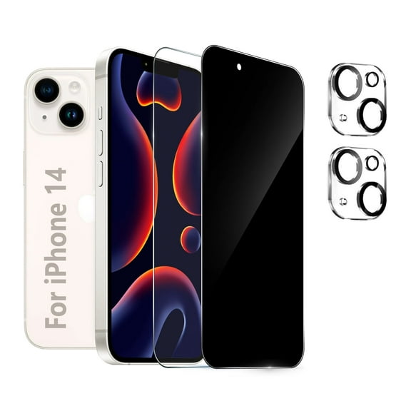 [2+2 Pack] We Life Compatible with iPhone 14 HD + Privacy Screen Protector with Camera Lens Protector, [9H+ Tempered Glass] [Military-Grade Drop Protection] HD Clear, Anti-Scratch