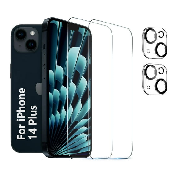 [2+2 Pack] We Life Compatible with iPhone 14 Plus Screen Protector with Camera Lens Protector, [9H+ Tempered Glass] [Military-Grade Drop Protection] HD Clear, Anti-Scratch