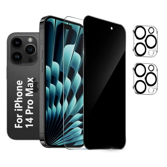 [2+2 Pack] We Life Compatible with iPhone 14 Pro Max HD + Privacy Screen Protector with Camera Lens Protector, [9H+ Tempered Glass] [Military-Grade Drop Protection] HD Clear, Anti-Scratch