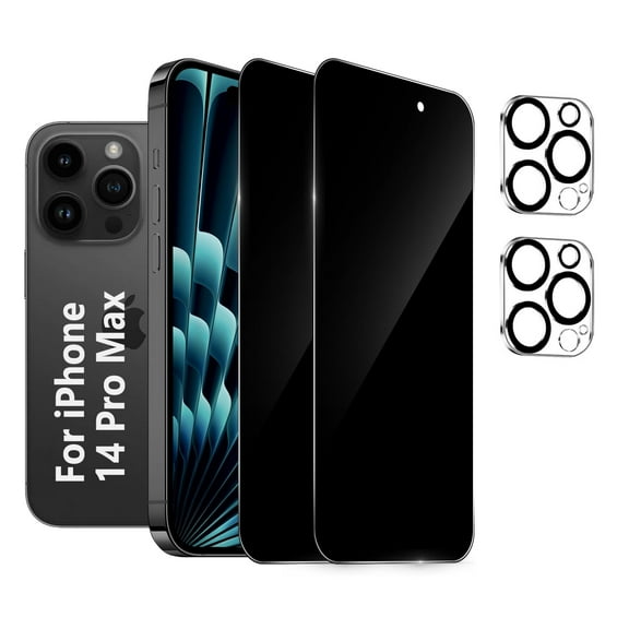 [2+2 Pack] We Life Compatible with iPhone 14 Pro Max Privacy Screen Protector with Camera Lens Protector, [9H+ Tempered Glass] [Military-Grade Drop Protection] HD Clear, Anti-Scratch