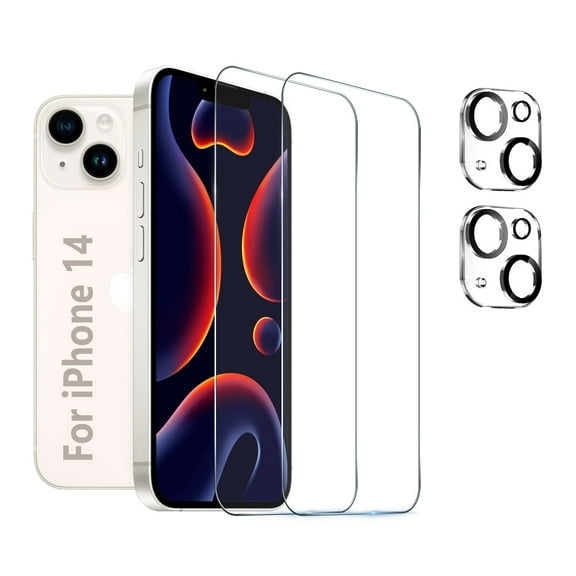 [2+2 Pack] We Life Compatible with iPhone 14 Screen Protector with Camera Lens Protector, [9H+ Tempered Glass] [Military-Grade Drop Protection] HD Clear, Anti-Scratch