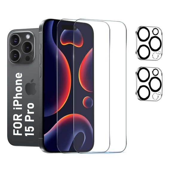 [2+2 Pack] We Life Compatible with iPhone 15 Pro Screen Protector with Camera Lens Protector, [9H+ Tempered Glass] [Military-Grade Drop Protection] HD Clear, Anti-Scratch