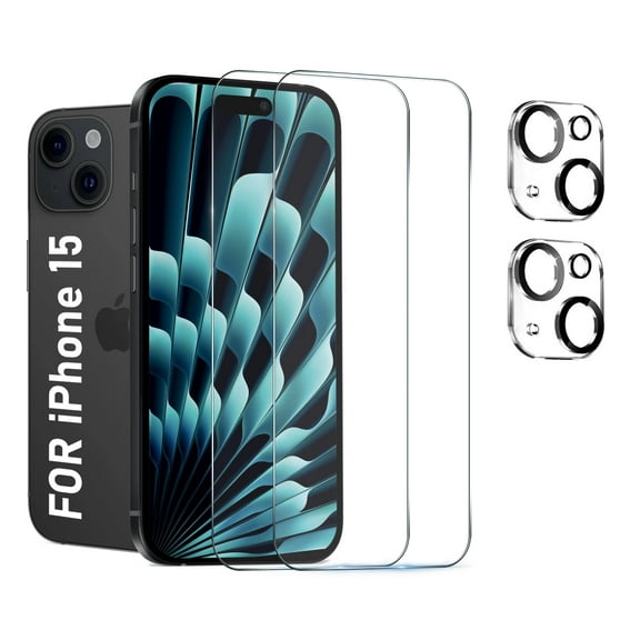 [2+2 Pack] We Life Compatible with iPhone 15 Screen Protector with Camera Lens Protector, [9H+ Tempered Glass] [Military-Grade Drop Protection] HD Clear, Anti-Scratch