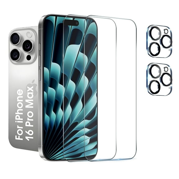 [2+2 Pack] We Life Compatible with iPhone 16 Pro Max Screen Protector with Camera Lens Protector, [9H+ Tempered Glass] [Military-Grade Drop Protection] HD Clear, Anti-Scratch