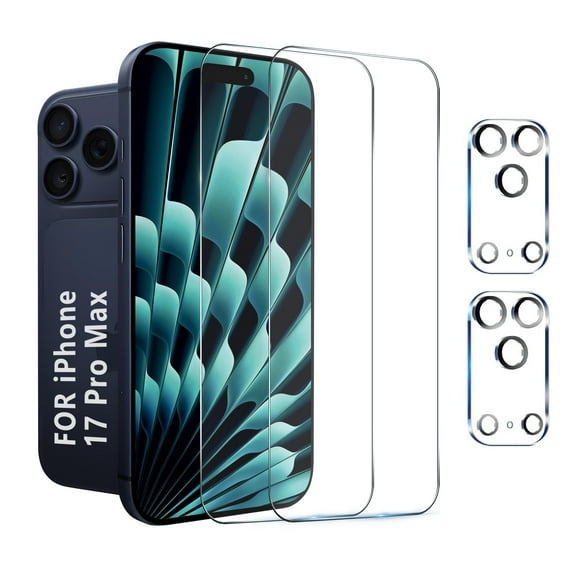 [2+2 Pack] We Life Compatible with iPhone 17 Pro Max Screen Protector with Camera Lens Protector, [9H+ Tempered Glass] [Military-Grade Drop Protection] HD Clear, Anti-Scratch
