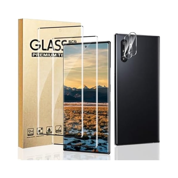 2+2 Pack For Note 10 Screen Protector with Camera Lens Protector, Fingerprint Unlock,9H Hardness Tempered Glass, HD Clear Scratch Resistant, Bubble-Free, for Samsung Note 10 5G 6.3 Inch