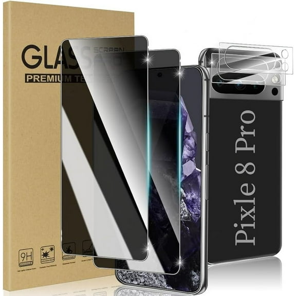 [2+2 Pack] Pixel 8 Pro 5G Privacy Screen Protector and Camera Lens Protector, [Anti-Spy][9H Hardness][3D Curved] HD Tempered Glass Screen Protector for Google Pixel 8 Pro (6.7-inch)