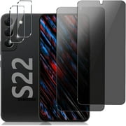 [2+2 Pack] Privacy Screen Protector and Camera Lens Protector for Samsung Galaxy S22 6.1 inch Tempered Glass Saver, Full Coverage, 9H Hardness HD Anti-Spy, Fingerprint Unlock, Compatible Cases