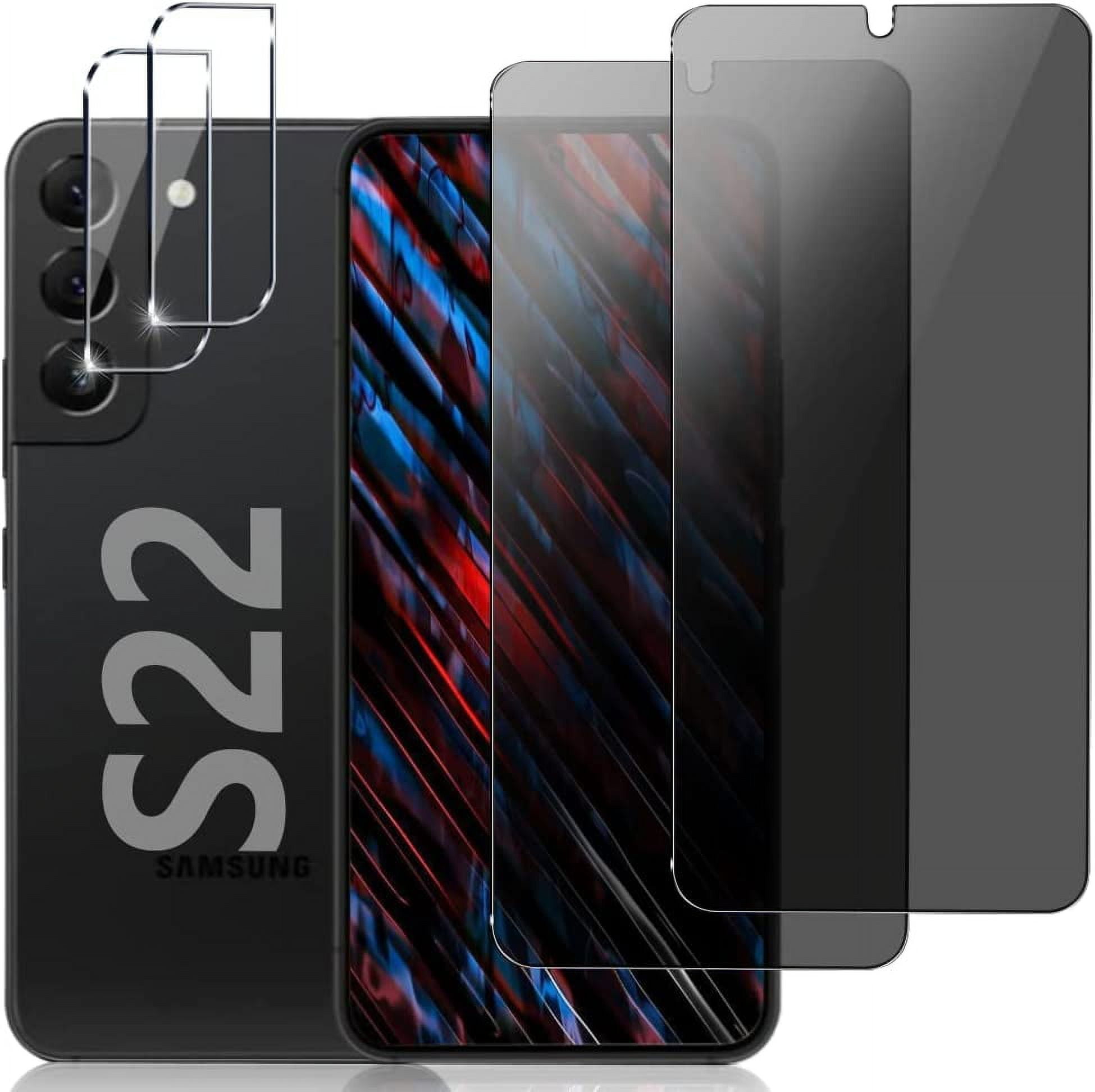 [2+2 Pack] Privacy Screen Protector and Camera Lens Protector for Samsung Galaxy S22 6.1 Inch