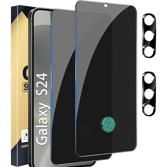 [2+2 Pack] Privacy Screen Protector Compatible with Galaxy S24 Privacy 5G, 2 Tempered Film with 2 Camera Lens Tempered Glass, High Clarity, Anti-Spy Protection