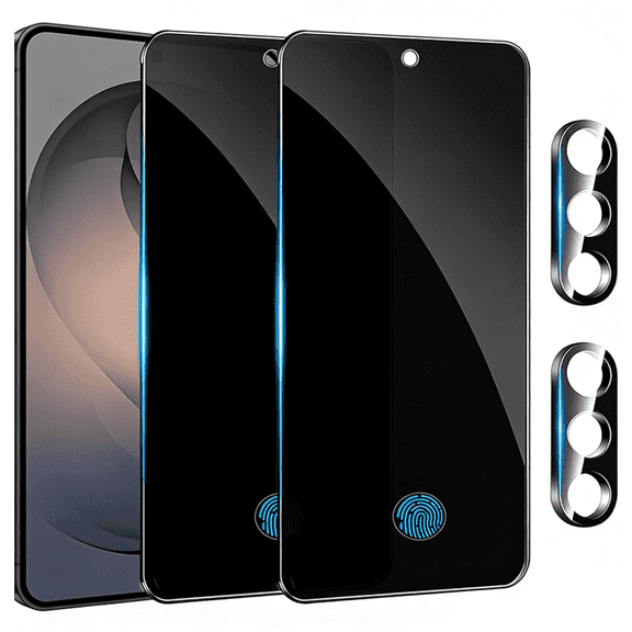 2 +2 Pack Privacy Screen Protector Compatible with Galaxy S26 Plus 5G - Tempered Film [Fingerprint Unlock Support] - Camera Lens Protectors - Installation Frame - High Clarity - Anti-Spy Protection