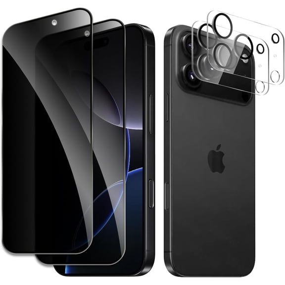(2+2 Pack) Privacy Screen Protector Compatible with iPhone 17 Pro Max,Shatterproof Tempered Glass with Camera Lens Tempered Glass 9H Hardness Bubble Free Anti-Glare Case Friendly