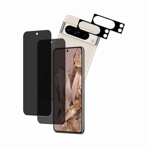 [2-2 Pack Privacy Screen Protector Designed For Google Pixel 8 Pro Anti Spy Private Tempered Glass Film 2-Pack Camera Lens Protector Film 2-Pack