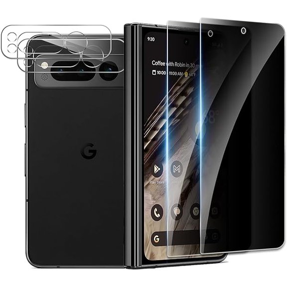 [2+2 Pack] Privacy Screen Protector for Google Pixel Fold 5G, Anti-Spy Shatterproof Tempered Glass with Camera Lens Tempered Glass 9H Hardness Bubble Free Anti-Glare Case Friendly