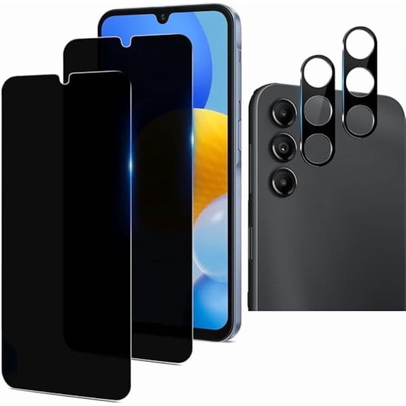 [2+2 Pack Privacy Screen Protector for Samsung Galaxy A15 5G 6.5 inch, Tempered Glass Saver With Camera Lens Protector, Anti Spy Anti Scratch Shatterproof Black Film Shield for Galaxy A15