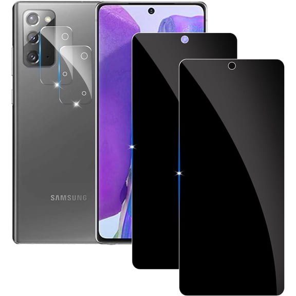 2+2 Pack Privacy Screen Protector for Samsung Galaxy Note20 9H Tempered Glass Anti-Spy Private Film Compatible for Samsung Note20 and (2 Pack) Camera Lens Protector