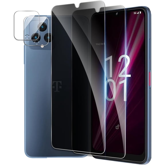 [2+2 Pack] Privacy Screen Protector for T-Mobile Revvl 6 5G, Anti-Spy Shatterproof Tempered Glass with Camera Lens Tempered Glass 9H Hardness Bubble Free Anti-Glare Case Friendly