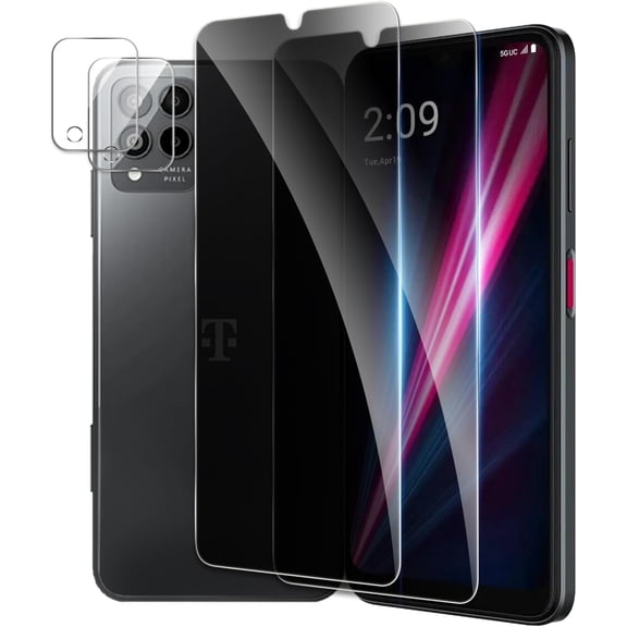 [2+2 Pack] Privacy Screen Protector for T-Mobile Revvl 6 Pro 5G, Anti-Spy Shatterproof Tempered Glass with Camera Lens Tempered Glass 9H Hardness Bubble Free Anti-Glare Case Friendly