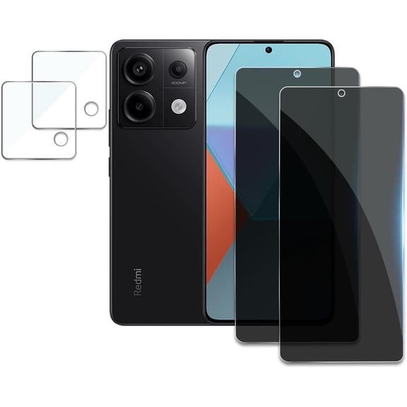 [2+2 Pack] Privacy Screen Protector for Xiaomi Redmi Note 13 Pro 5G, Anti-Spy Shatterproof Tempered Glass with Camera Lens Tempered Glass 9H Hardness Bubble Free Anti-Glare Case Friendly