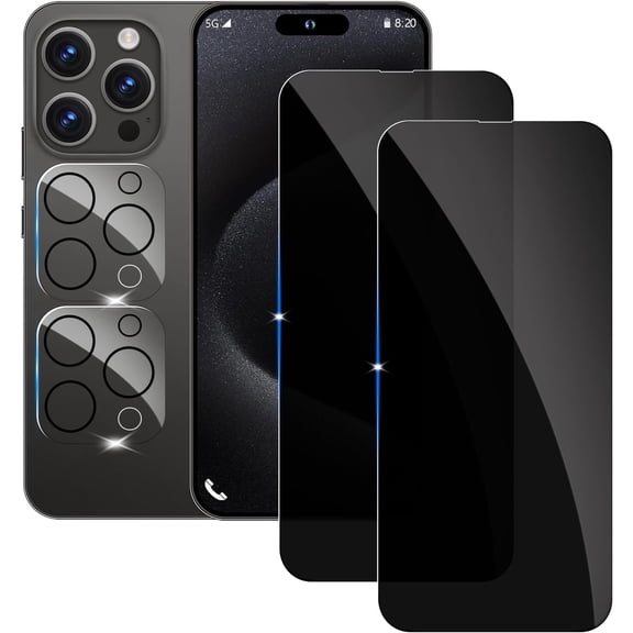 2+2 Pack Privacy Screen Protector for iPhone 15 Pro max 9H Tempered Glass Anti-Spy Private Film Compatible for iPhone 15 Pro max and (2 Pack) Camera Lens Protector