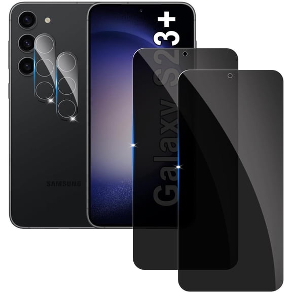 【2+2 Pack】 Privacy Screen Protector for samsung galaxy S23 Plus 9H Tempered Glass Anti-Spy Private Film Compatible for Samsung S23 Plus and (2 Pack) Camera Lens Protector