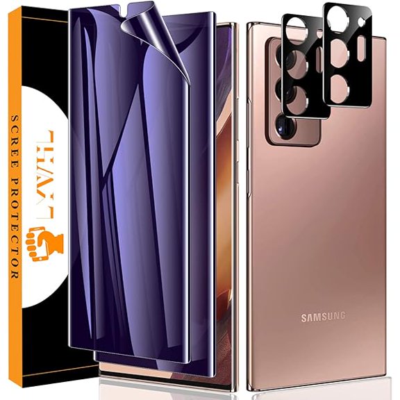 [2+2 Pack] for Samsung Galaxy Note 20 Ultra Privacy Screen Protector, Anti-Blue Light Eye Protection Anti-Spy Purple Flexible Film Compatible Fingerprint + Camera Lens Glass Protector