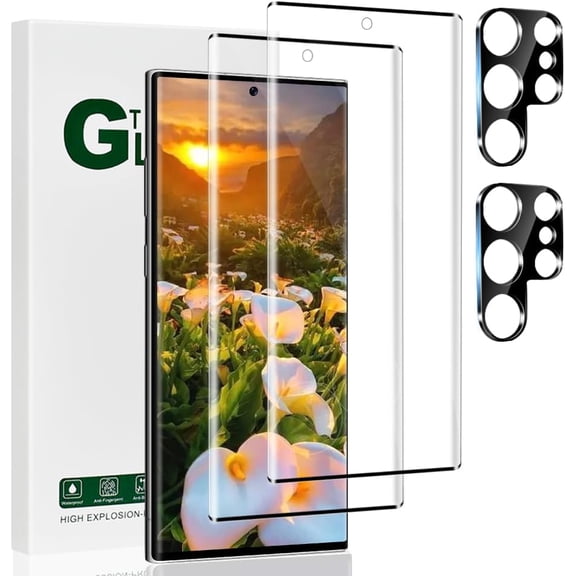 [2+2 Pack] For Samsung Galaxy S23 Ultra 5G 6.8'' Tempered Glass Screen Protector, Camera Protector, 9H Tempered Glass Scratch Resistant, Ultrasonic Fingerprint Support, 3D HD Curved,touch sensitive