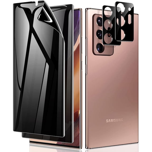for [2+2 Pack for Samsung Note 20 Ultra Privacy Screen Protector, [Support Fingerprint ID] Anti-Spy Black Full Adhesive Flexible Film + Camera Lens Glass Protector for Galaxy Note 20 Ultra