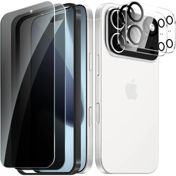 2+2 Pack Screen Protector Compatible with iPhone 17/17 Pro/17 Pro Max, Tempered Glass Film or Anti Spy Privacy Screen Protector with Camera Lens Protector, Easy Installation Frame, Case Friendly