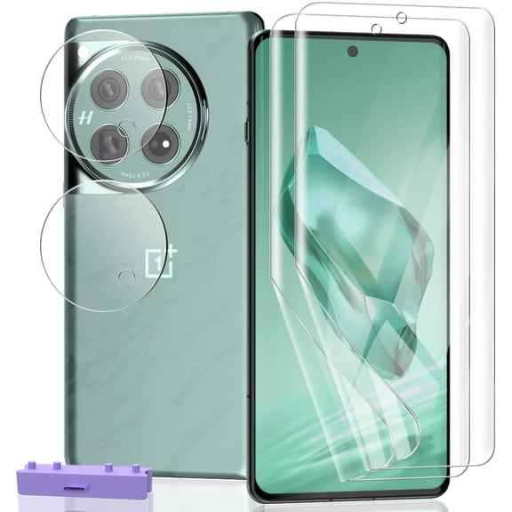 for 2+2 Pack Screen Protector for OnePlus 12 Flexible TPU Film (NOT Glass) with Tempered Glass Camera Lens Protector. Easy Installation, Self-Healing HD Clear Screen Protector