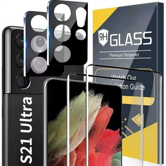 [2+2 Pack] Screen Protector for Samsung Galaxy S21 Ultra/S21 Ultra 5G, 9H Tempered Glass, Ultrasonic Fingerprint Compatible,3D Curved, HD Clear,Bubble-Free for Galaxy S21 Ultra Glass Protector