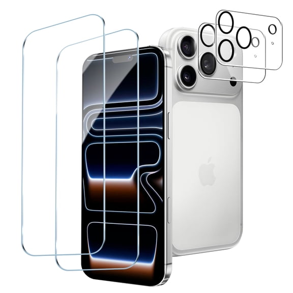 2+2 Pack Screen Protector for iPhone 17 Pro 6.3 Inch 2025 with Camera Lens Protector, Tempered Glass with Easy Installation , Anti-glare, Smooth Touch, Feel as Silk