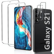 [2+2 Pack] Tempered Glass Screen Protector for Samsung Galaxy S21 5G, Tempered Glass, Ultrasonic Fingerprint Compatible, HD Clear, Case Friendly With Camera Lens Protector for Galaxy S21 5G