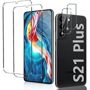 [2+2 Pack] Tempered Glass Screen Protector for Samsung Galaxy S21 Plus 5G, Tempered Glass, Ultrasonic Fingerprint Compatible, HD Clear, Case Friendly With Camera Lens Protector for Galaxy S21 Plus