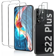 [2+2 Pack] Tempered Glass Screen Protector for Samsung Galaxy S22 Plus 5G, Tempered Glass, Ultrasonic Fingerprint Compatible, HD Clear, Case Friendly With Camera Lens Protector for Galaxy S22 Plus